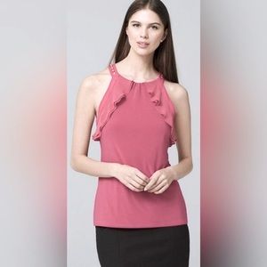 WHBM I White House Black Market Women Pink Sleeveless Top w Beaded Shoulders
